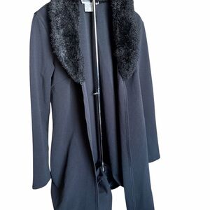Elegant Black Coat with Faux Fur Collar